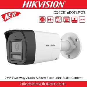 DS-2CE16D0T-LPXTS-Hikvision 2MP Two Way Audio & Siren Fixed Mini Bullet Camera