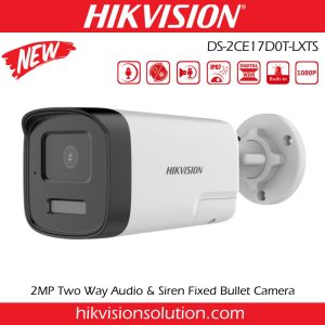 DS-2CE17D0T-LXTS - 2MP Two Way Audio & Siren Fixed Bullet 40m Camera