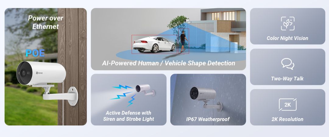 EZVIZ H5 2K Smart PoE Security Camera H5 PoE provides reliable performance