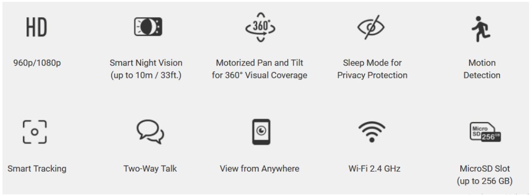 EZVIZ TY1 Pan Tilt Color Night Vision Smart Wi-Fi Camera spec
