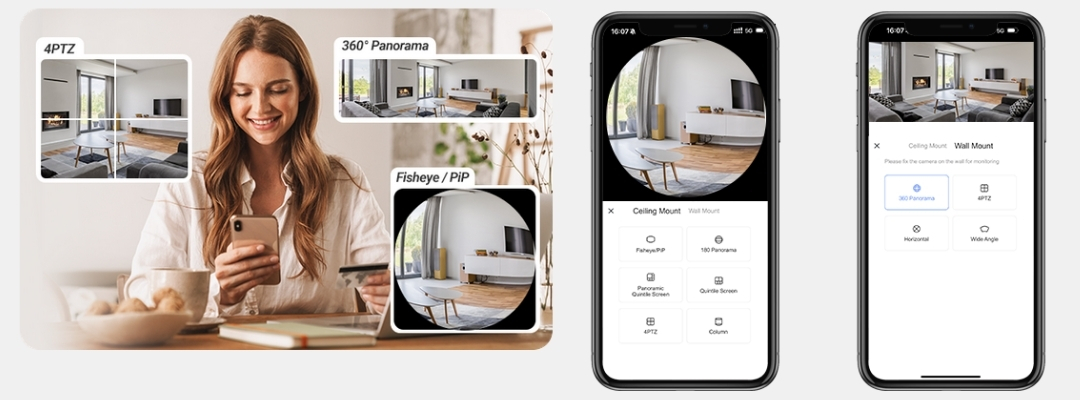 EZVIZ E4p 3K+ 6MP Smart Wi-Fi Camera - multiple display modes